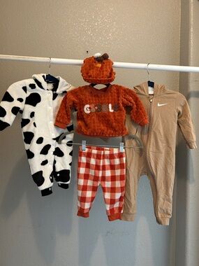 Set of 3 Nike Kids Beige One-Piece Romper with Fall Outfit Set + cow custom  3-6